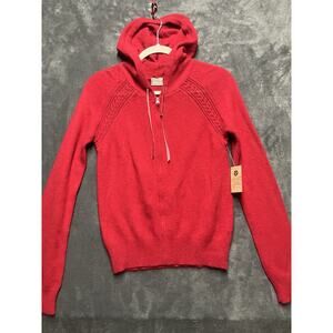 NWT AZ Sweater Jacket Woman L Red Wool Rabbit Hair Velvet String Hood Christmas